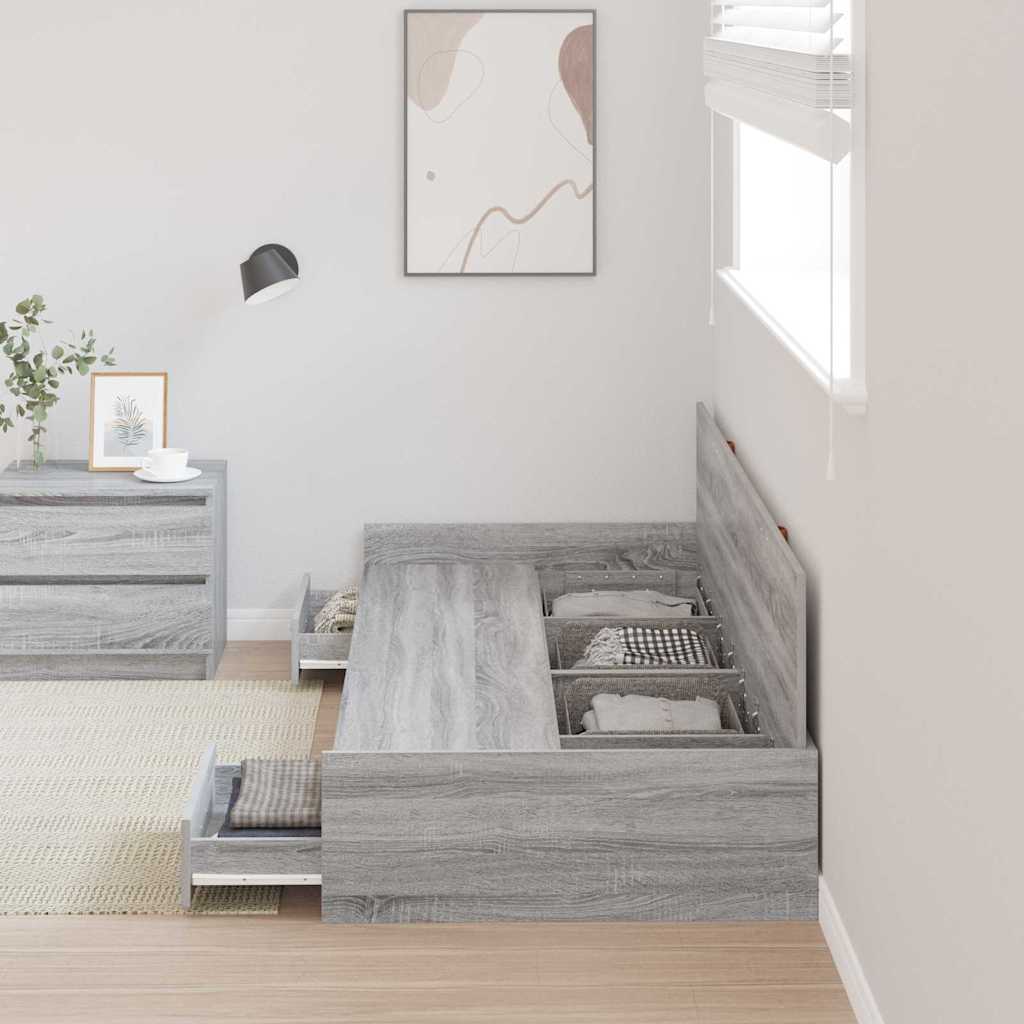 Storage Bed Frame with Drawer Grey Sonoma 90 x 200 cm Engineered wood