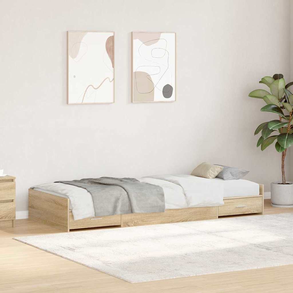 Storage Bed Frame with Drawer Sonoma Oak 80 x 200 cm Engineered wood