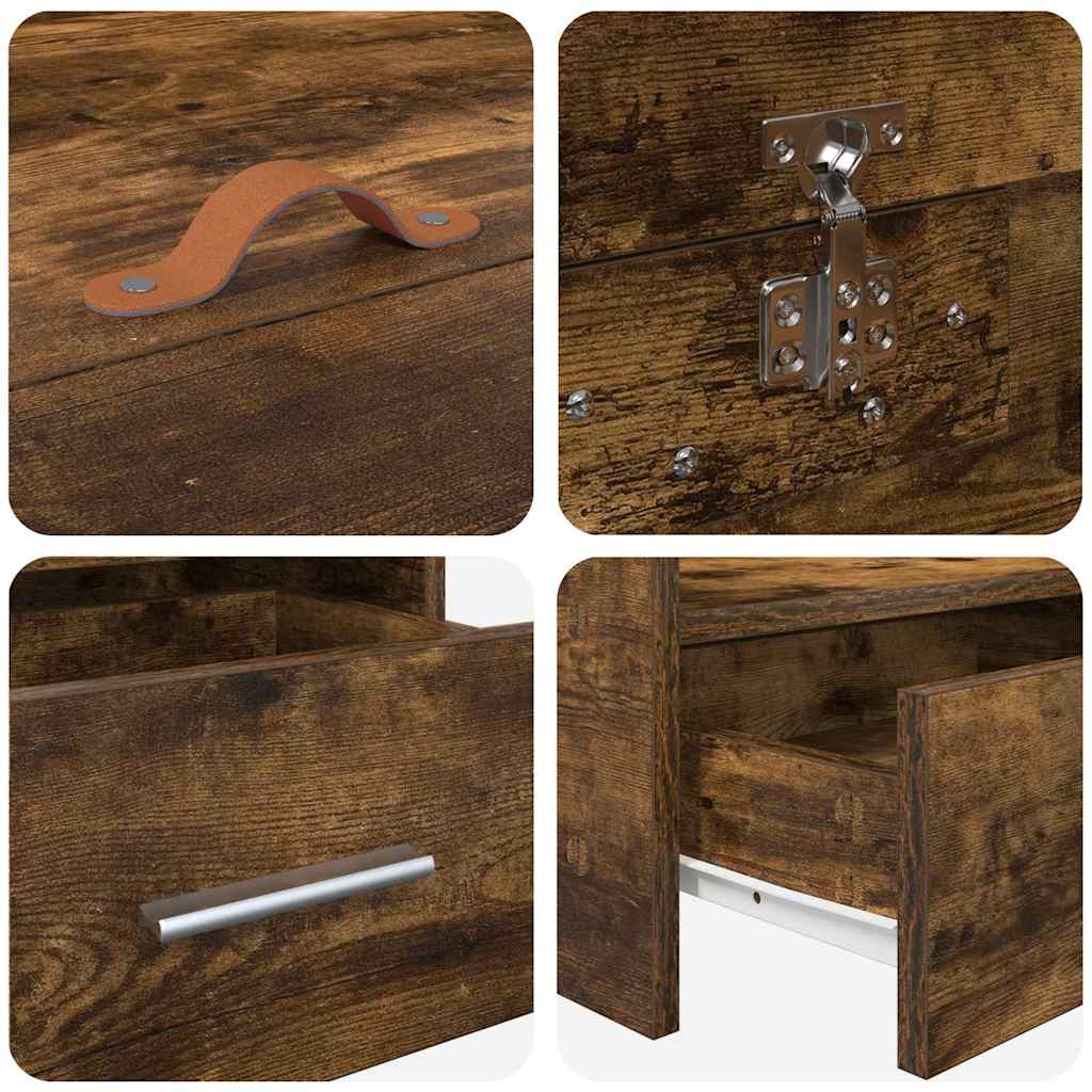 Storage Bed Frame with Drawer Smoked Oak 80 x 200 cm Engineered wood