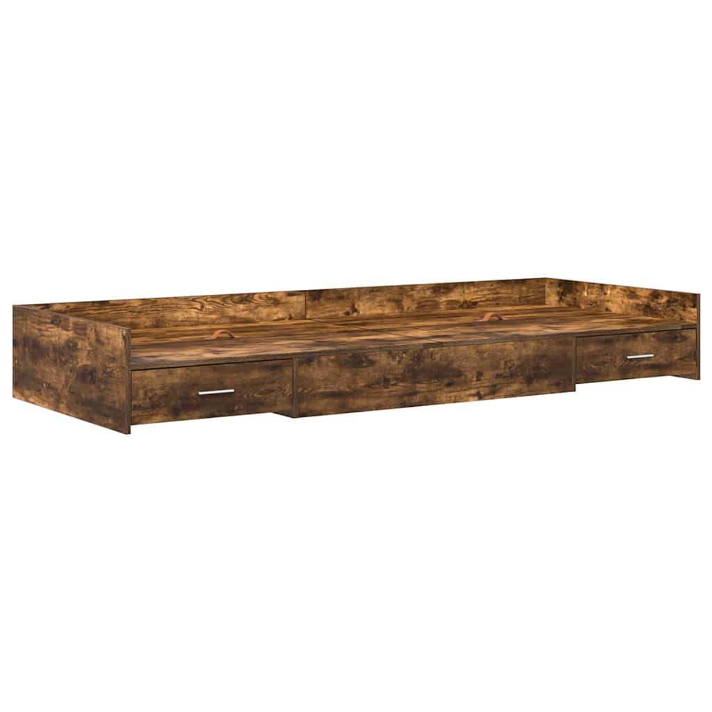 Storage Bed Frame with Drawer Smoked Oak 80 x 200 cm Engineered wood