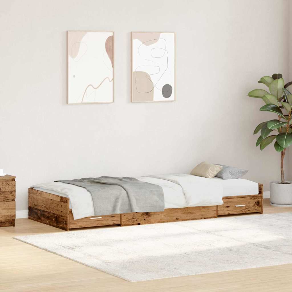 Storage Bed Frame with Headboard Old Wood 80 x 200 cm Engineered wood