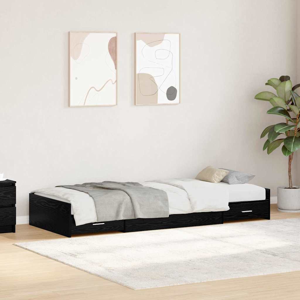 Storage Bed Frame with Drawer Black Oak 75 x 190 cm Engineered wood