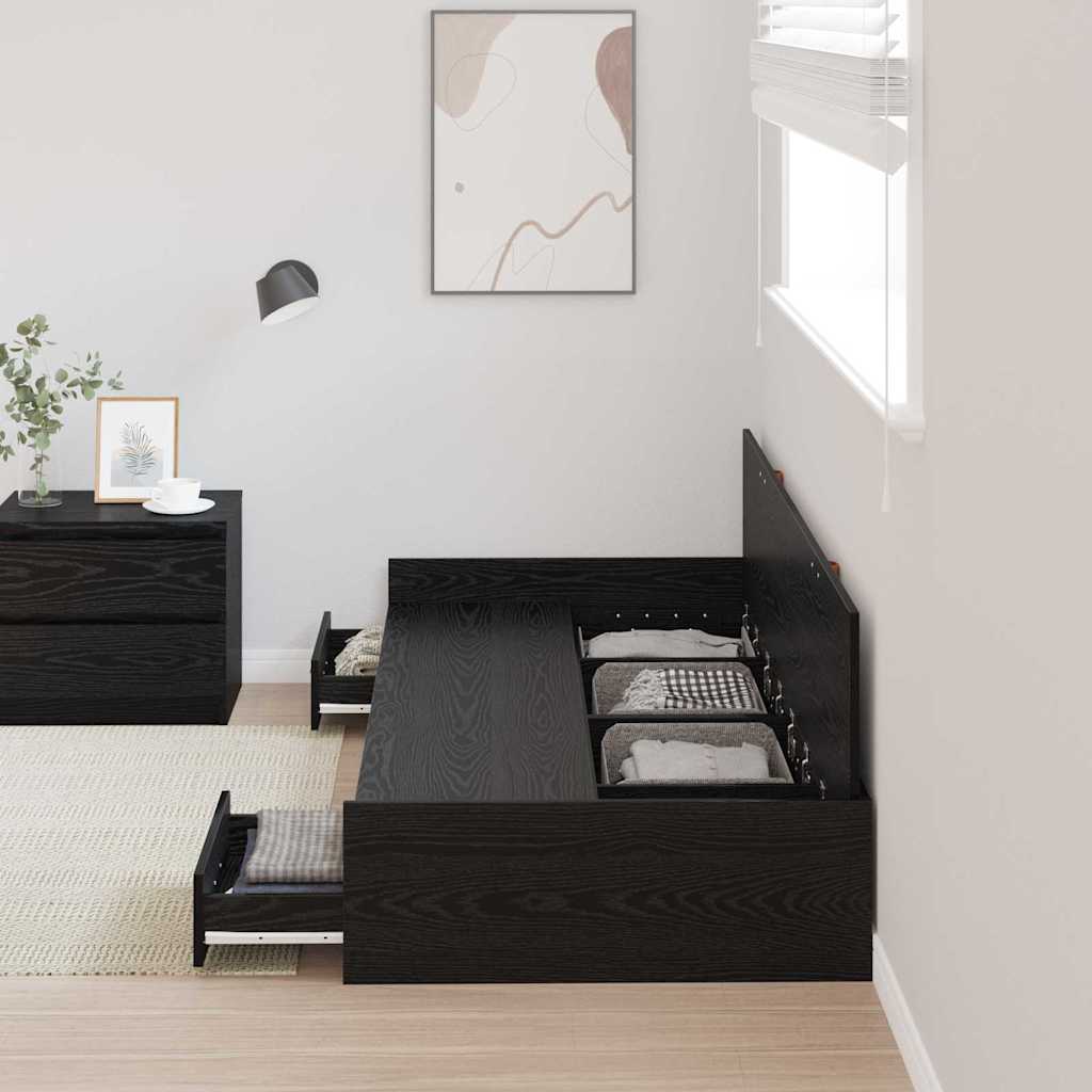 Storage Bed Frame with Drawer Black Oak 75 x 190 cm Engineered wood