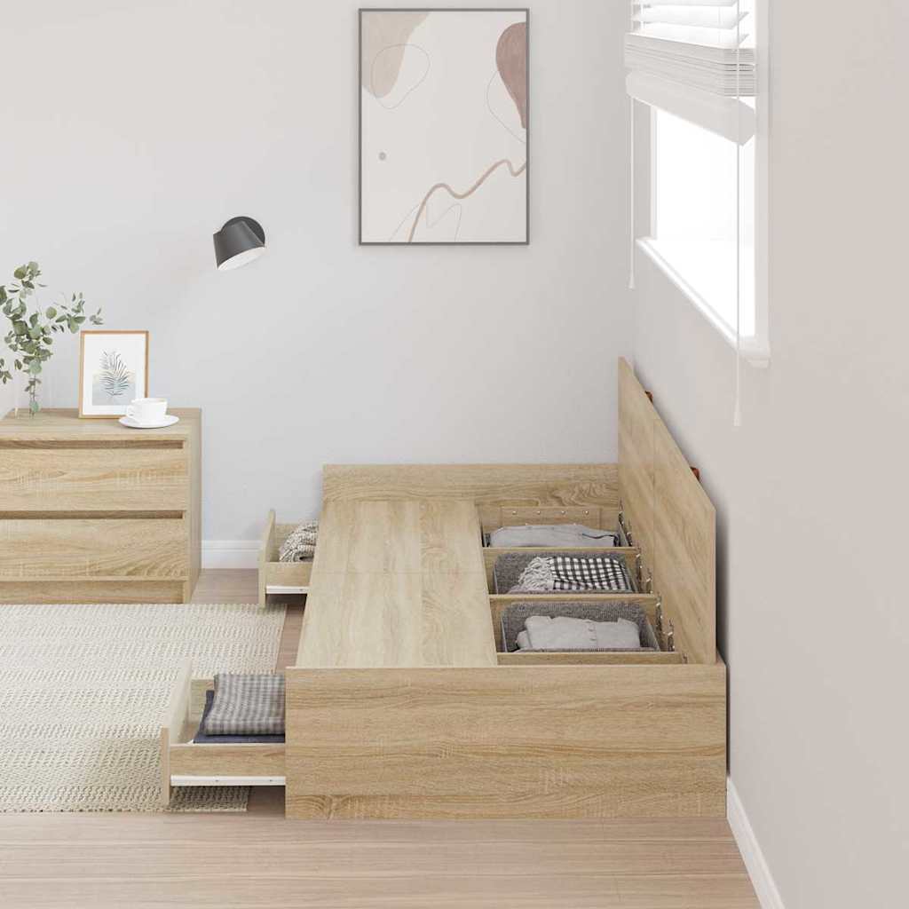 Storage Bed Frame with Drawer Sonoma Oak 75 x 190 cm Engineered wood