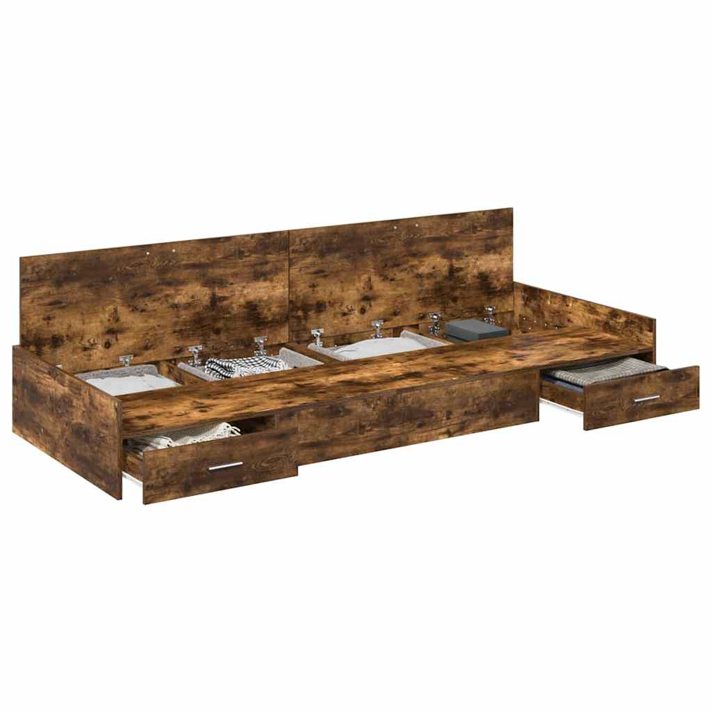 Storage Bed Frame with Drawer Smoked Oak 75 x 190 cm Engineered wood