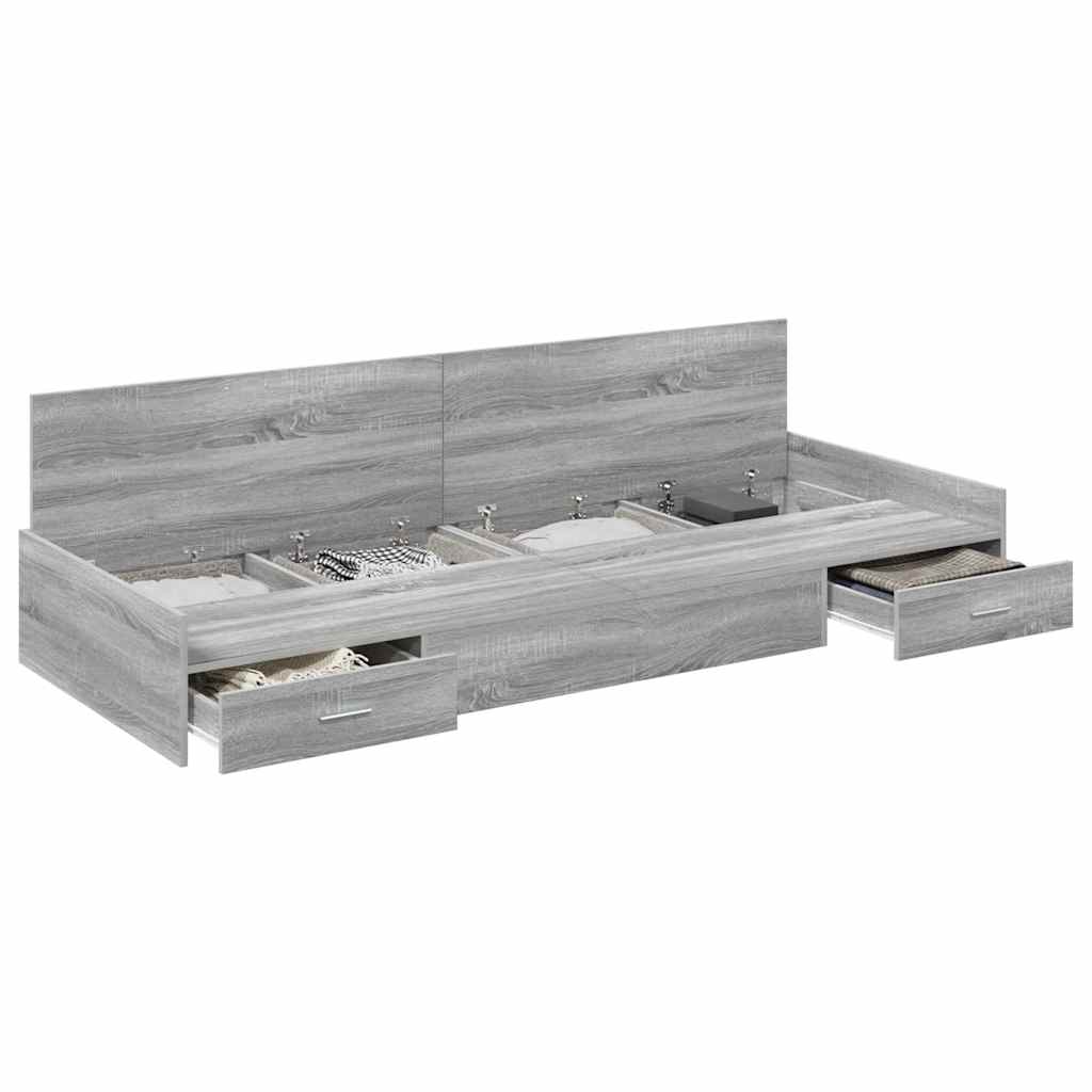 Storage Bed Frame with Drawer Grey Sonoma 75 x 190 cm Engineered wood