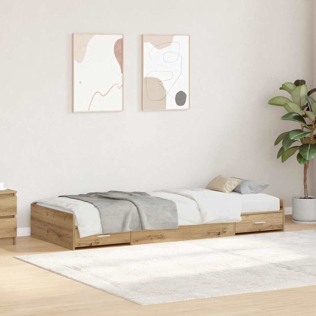 Storage Bed Frame with Drawer Artisan Oak 75 x 190 cm Engineered wood