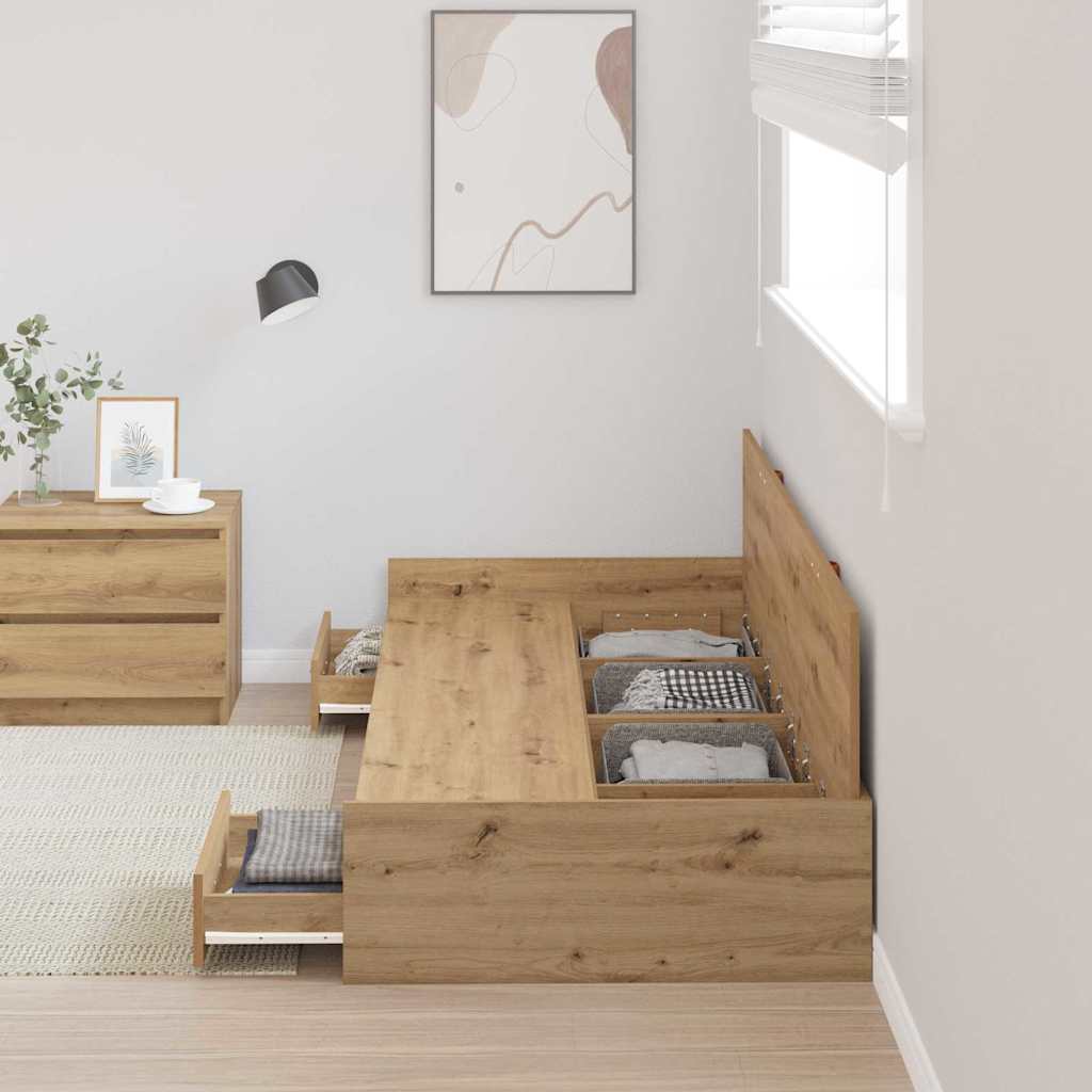 Storage Bed Frame with Drawer Artisan Oak 75 x 190 cm Engineered wood