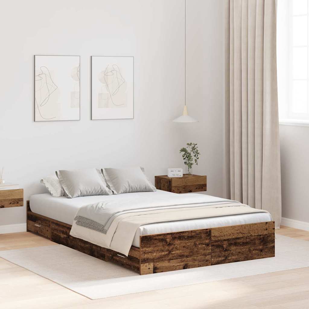 Storage Bed Frame with Drawer with Headboard with Storage Old wood 120 x 200 cm Wood