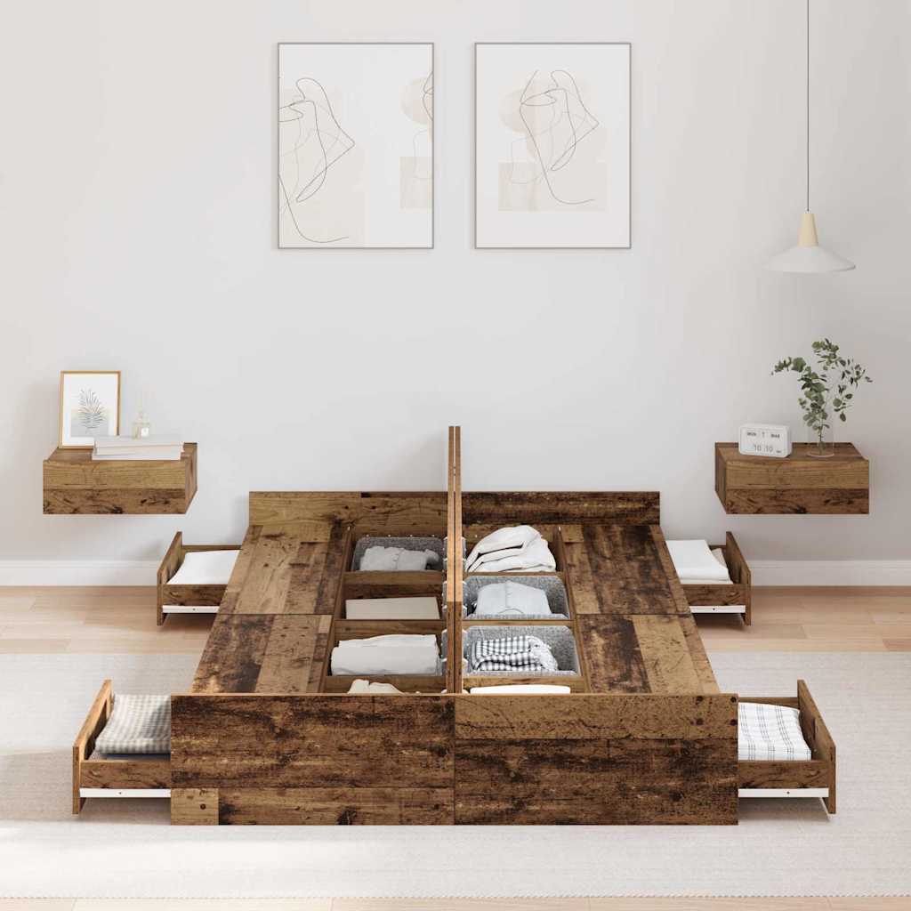 Storage Bed Frame with Drawer with Headboard with Storage Old wood 120 x 200 cm Wood
