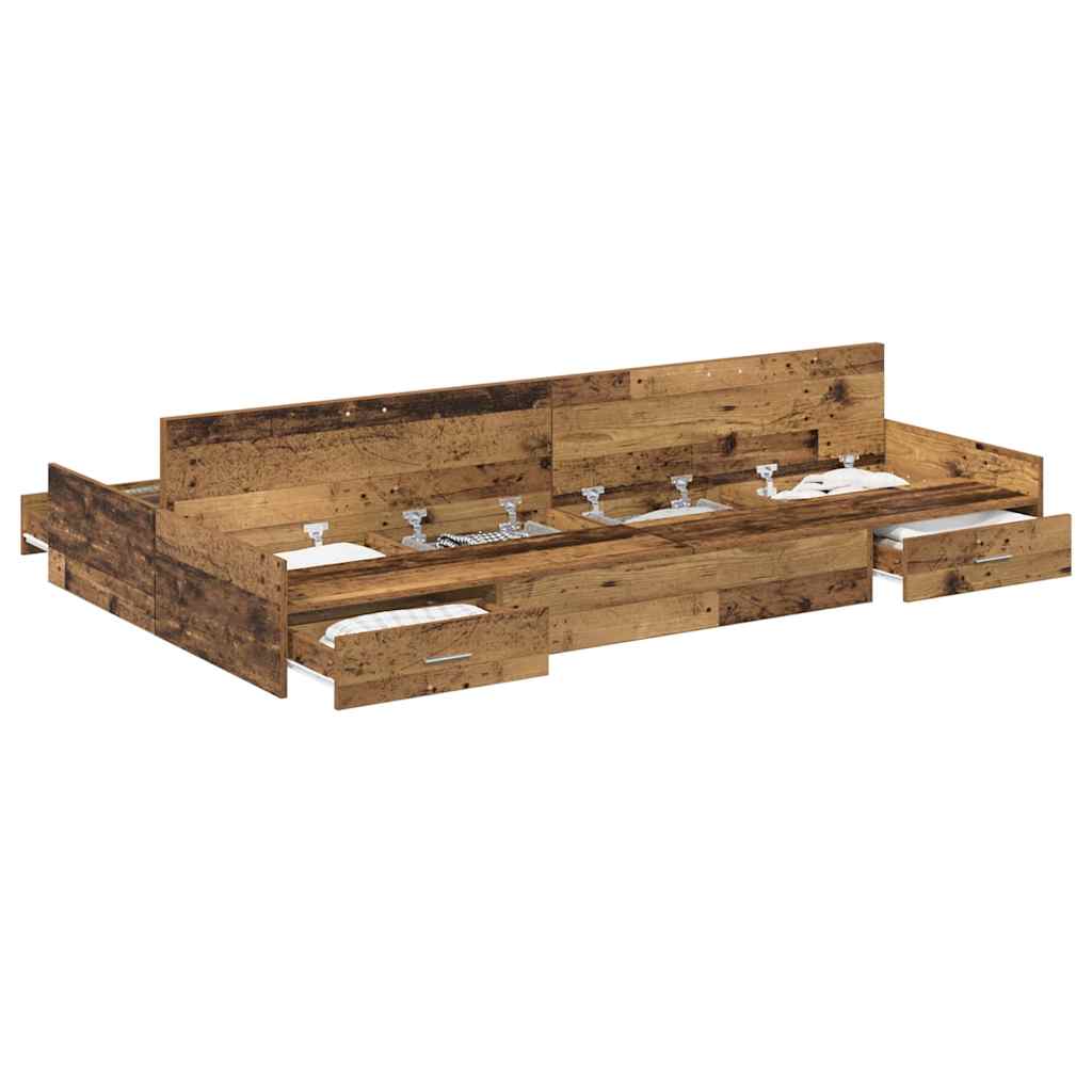 Storage Bed Frame with Drawer with Headboard with Storage Old wood 120 x 200 cm Wood