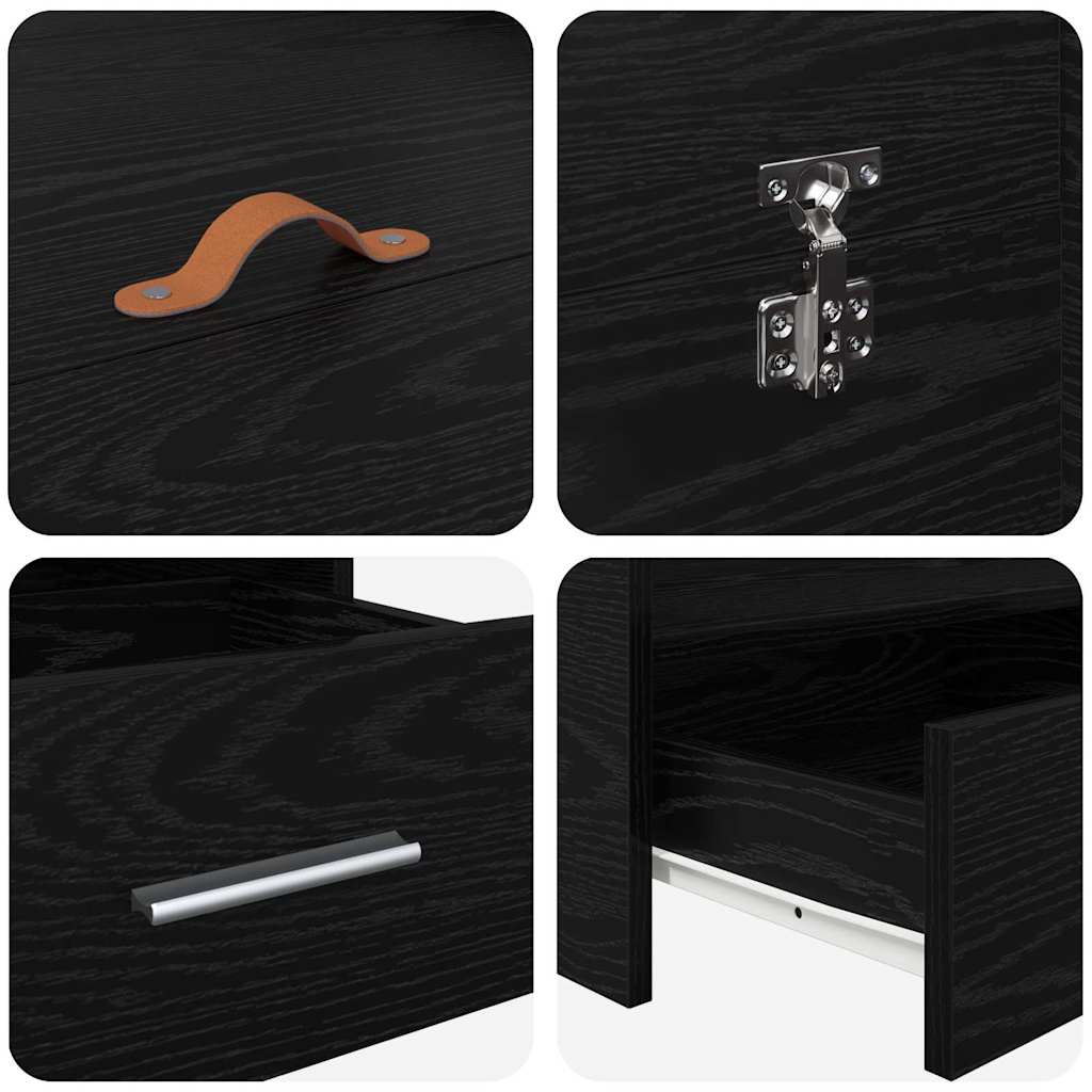 Storage Bed Frame with Drawer Black oak 120 x 190 cm Melamine