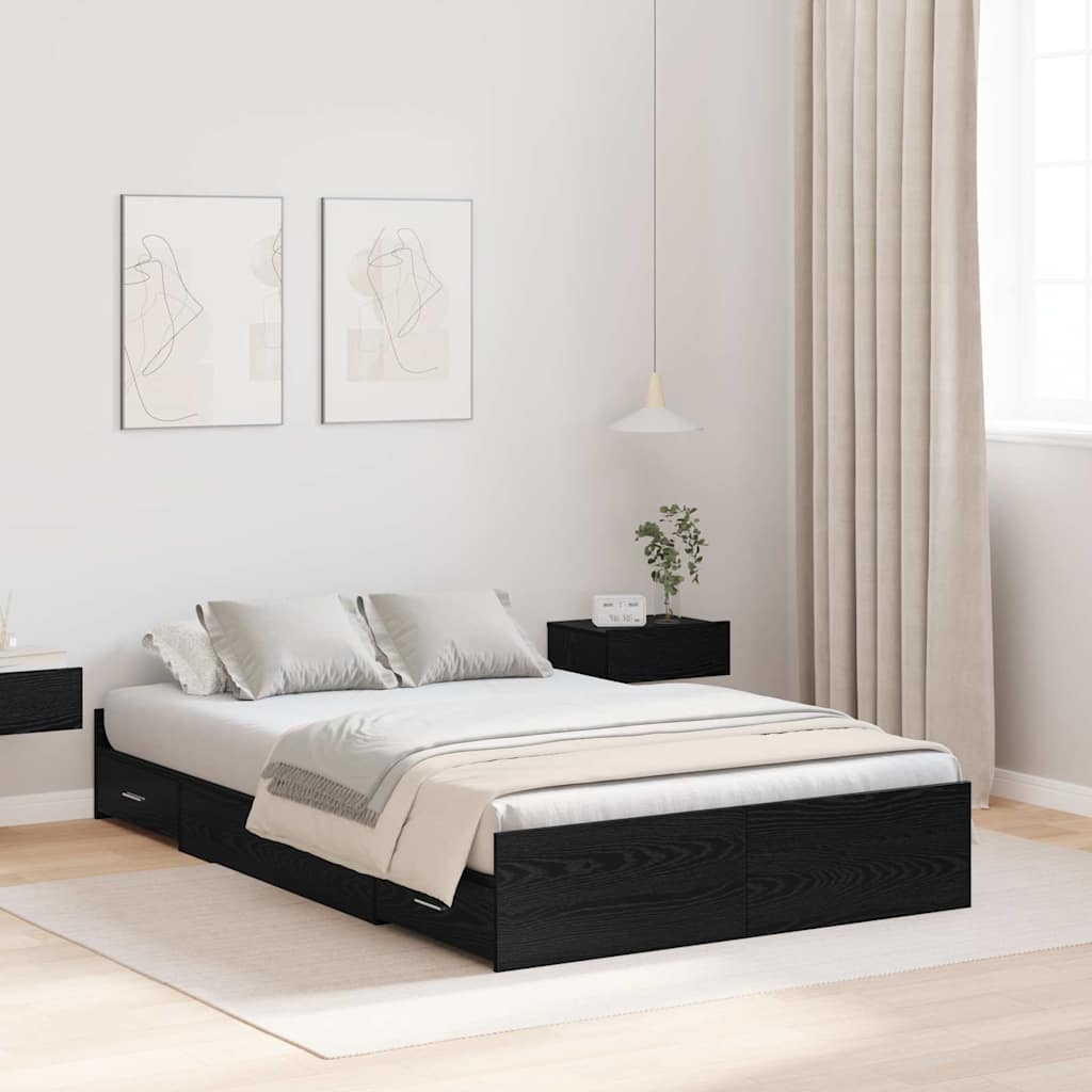 Storage Bed Frame with Drawer Black oak 120 x 190 cm Melamine