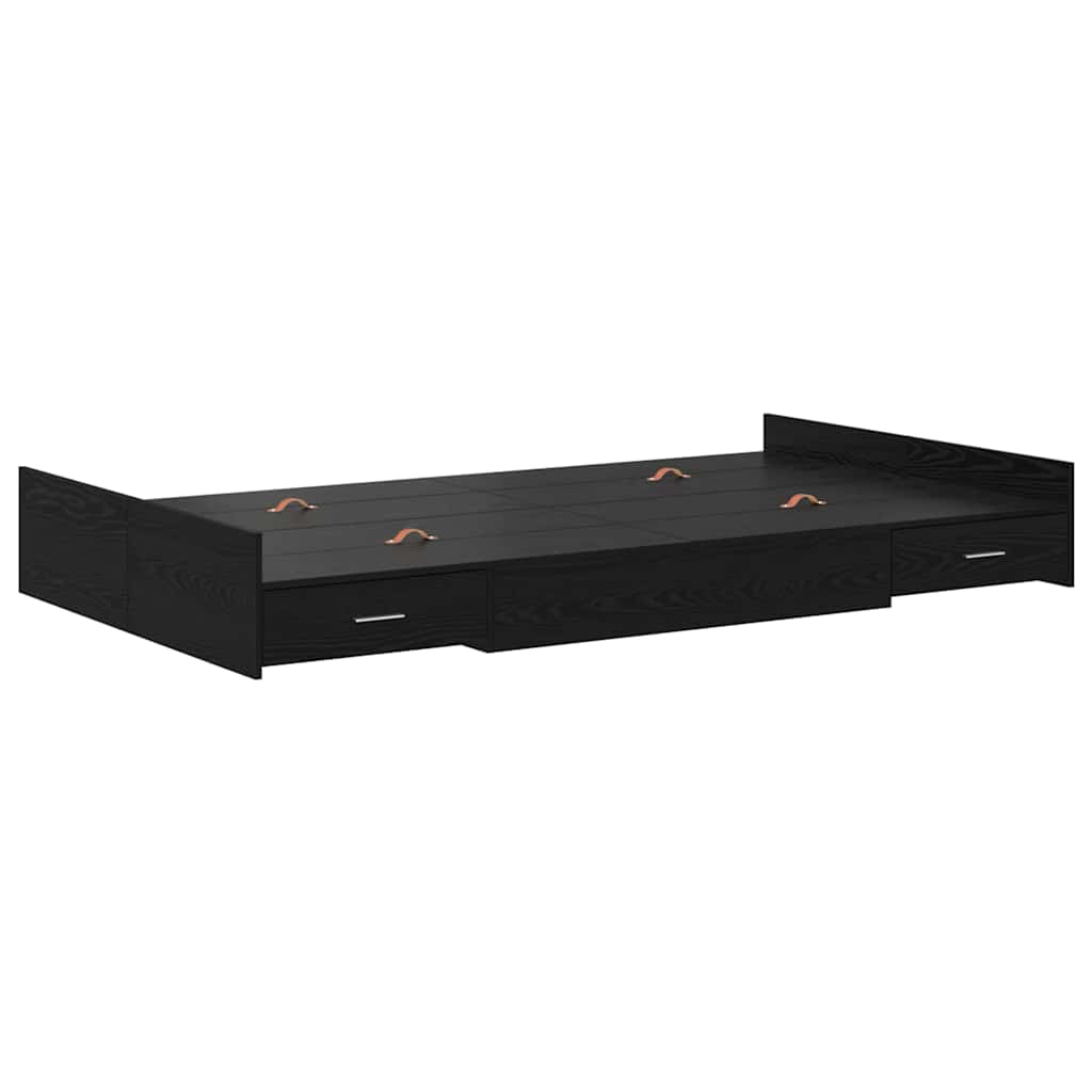 Storage Bed Frame with Drawer Black oak 120 x 190 cm Melamine