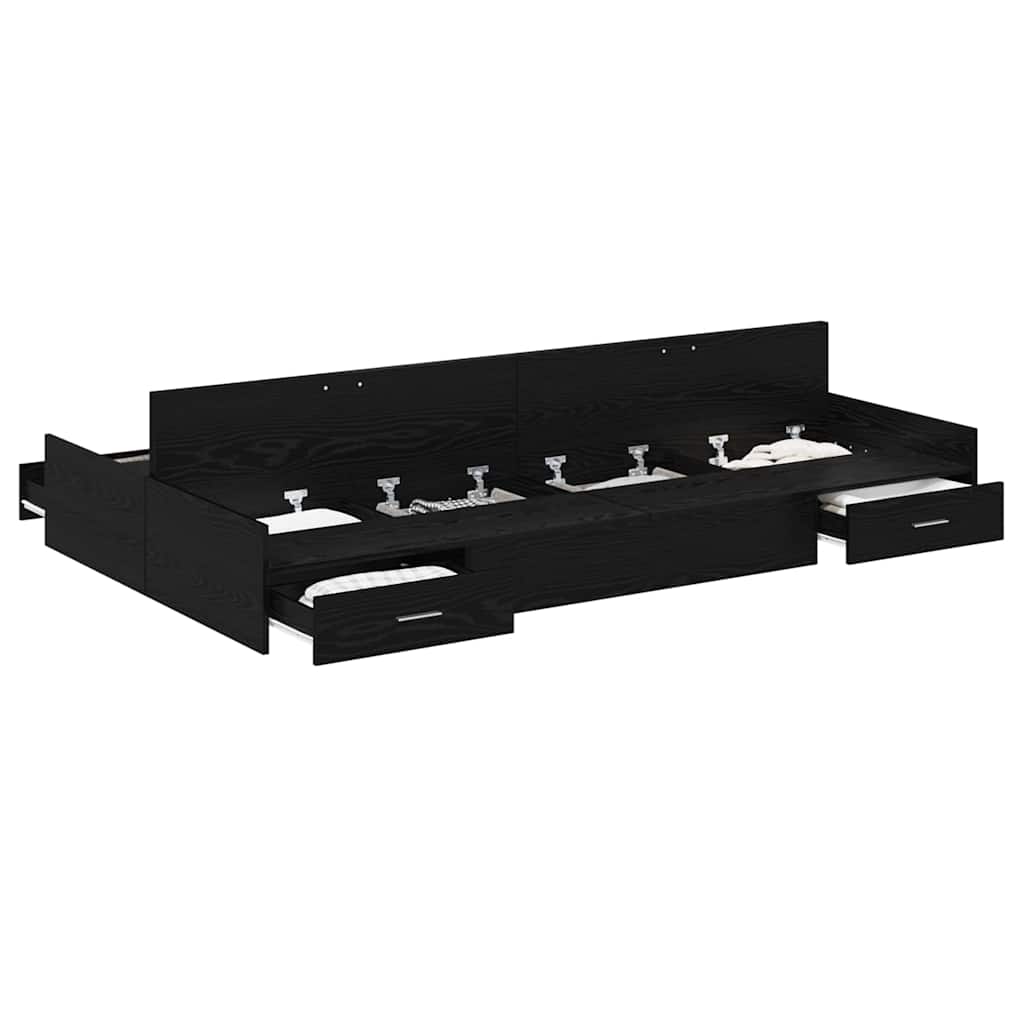 Storage Bed Frame with Drawer Black oak 120 x 190 cm Melamine