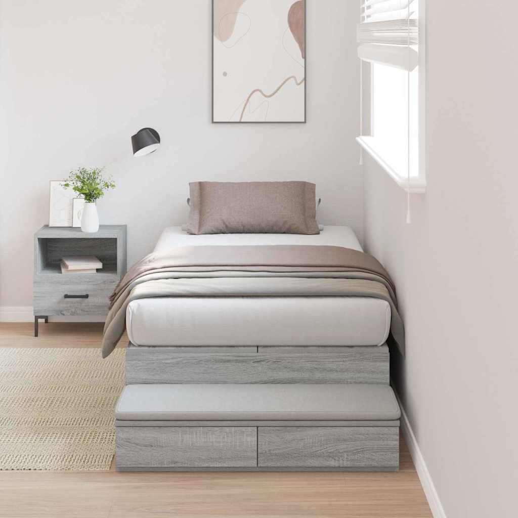Storage Bed Frame Grey Sonoma 90x200 cm