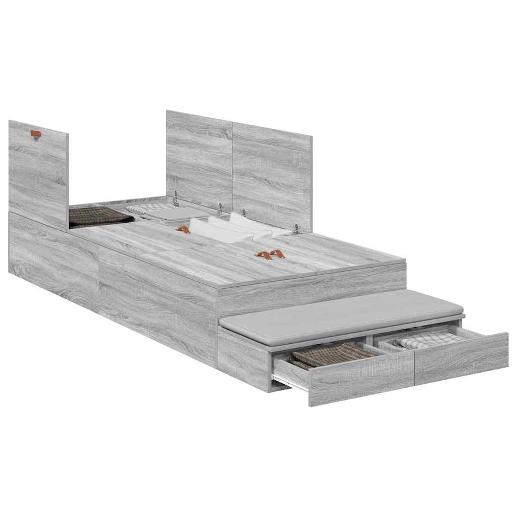 Storage Bed Frame Grey Sonoma 90x200 cm