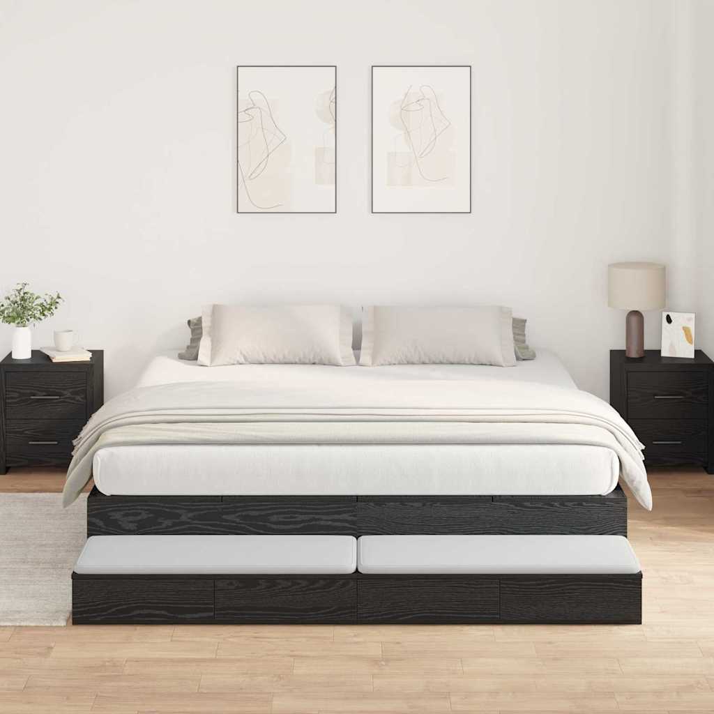 Storage Bed Frame Black Oak 200x200 cm