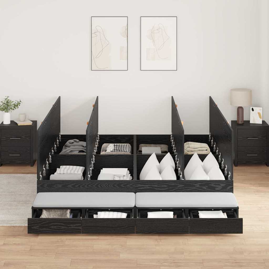 Storage Bed Frame Black Oak 200x200 cm