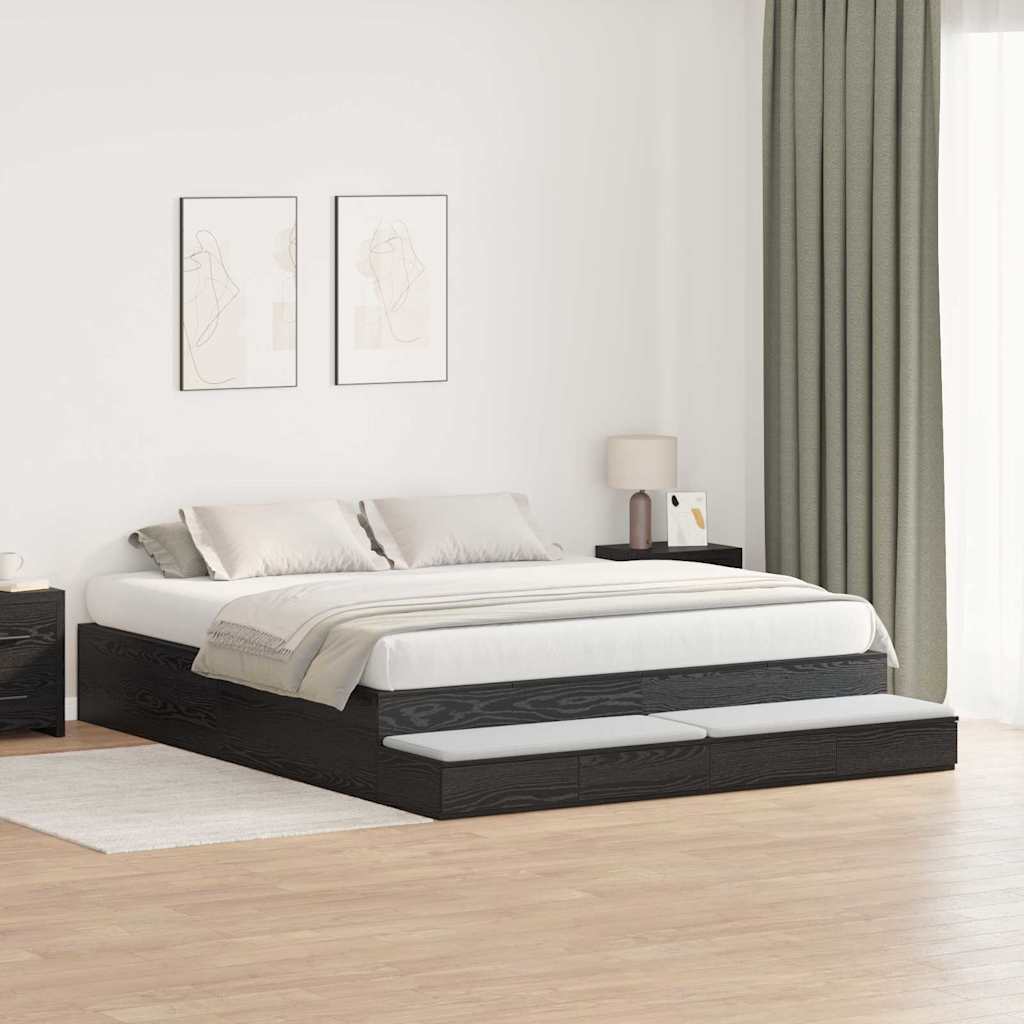 Storage Bed Frame Black Oak 200x200 cm