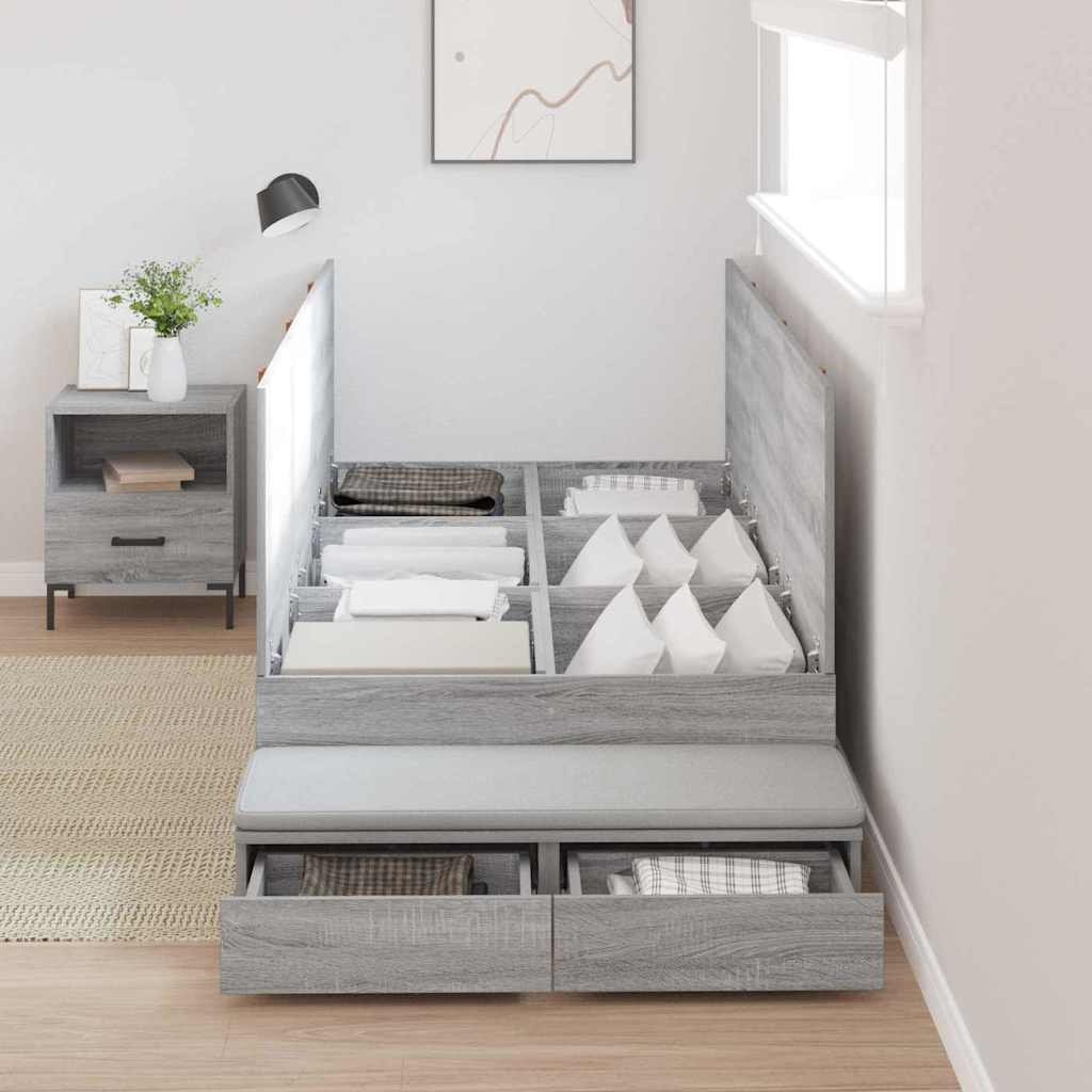 Storage Bed Frame Grey Sonoma 90x190 cm