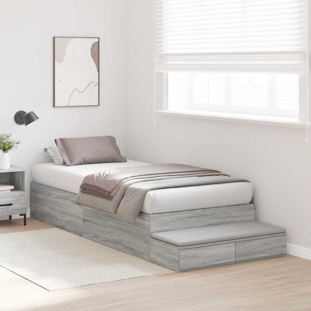 Storage Bed Frame Grey Sonoma 90x190 cm