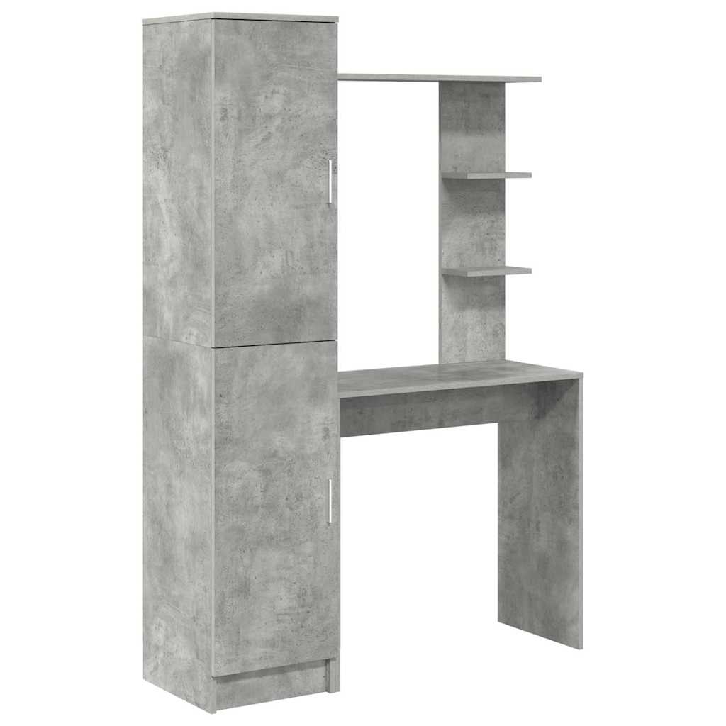 Desk with Storage Concrete Grey Engineered Wood