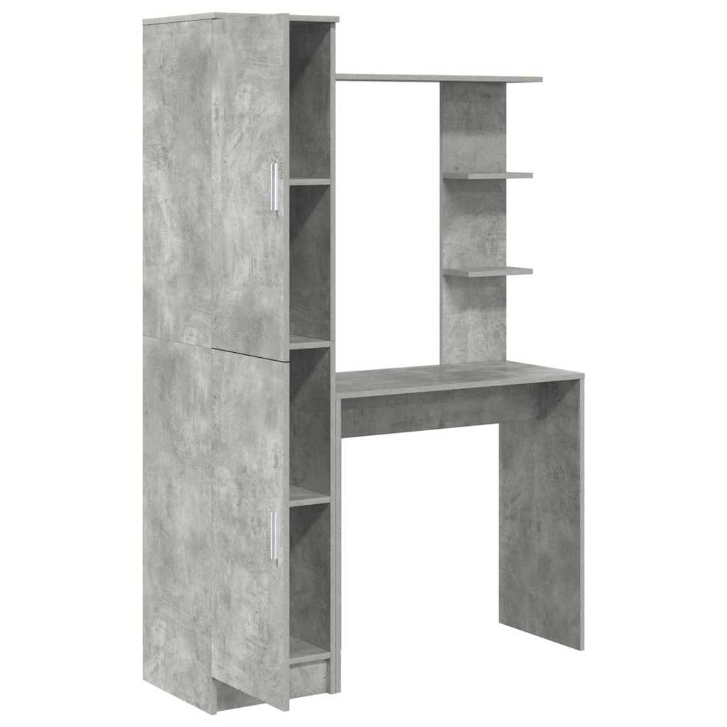 Desk with Storage Concrete Grey Engineered Wood