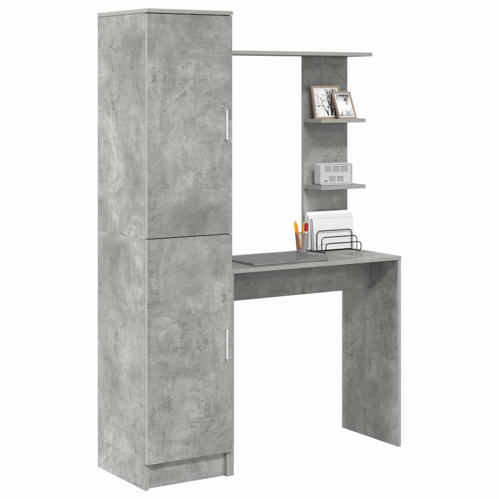 Desk with Storage Concrete Grey Engineered Wood