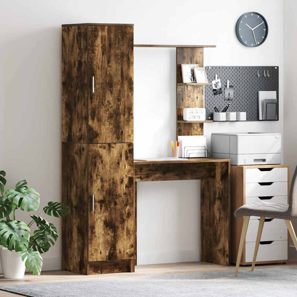 Desk with Storage Smoked Oak Engineered Wood