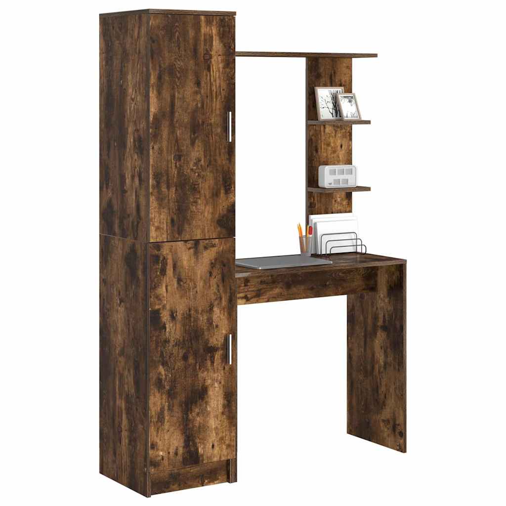Desk with Storage Smoked Oak Engineered Wood