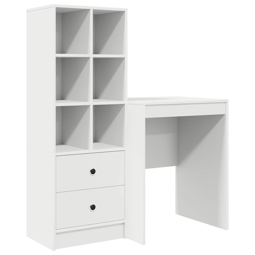 Desk with Storage White Engineered Wood