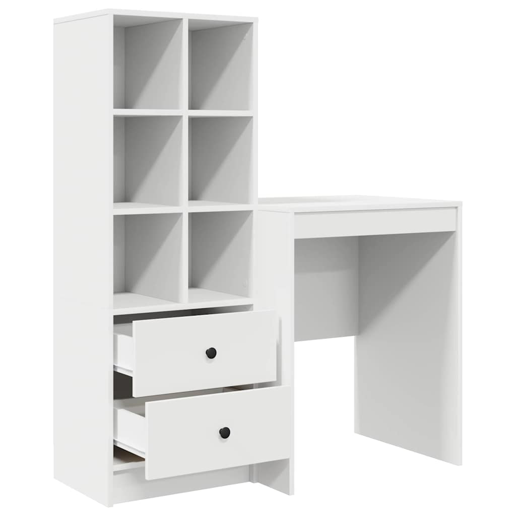 Desk with Storage White Engineered Wood