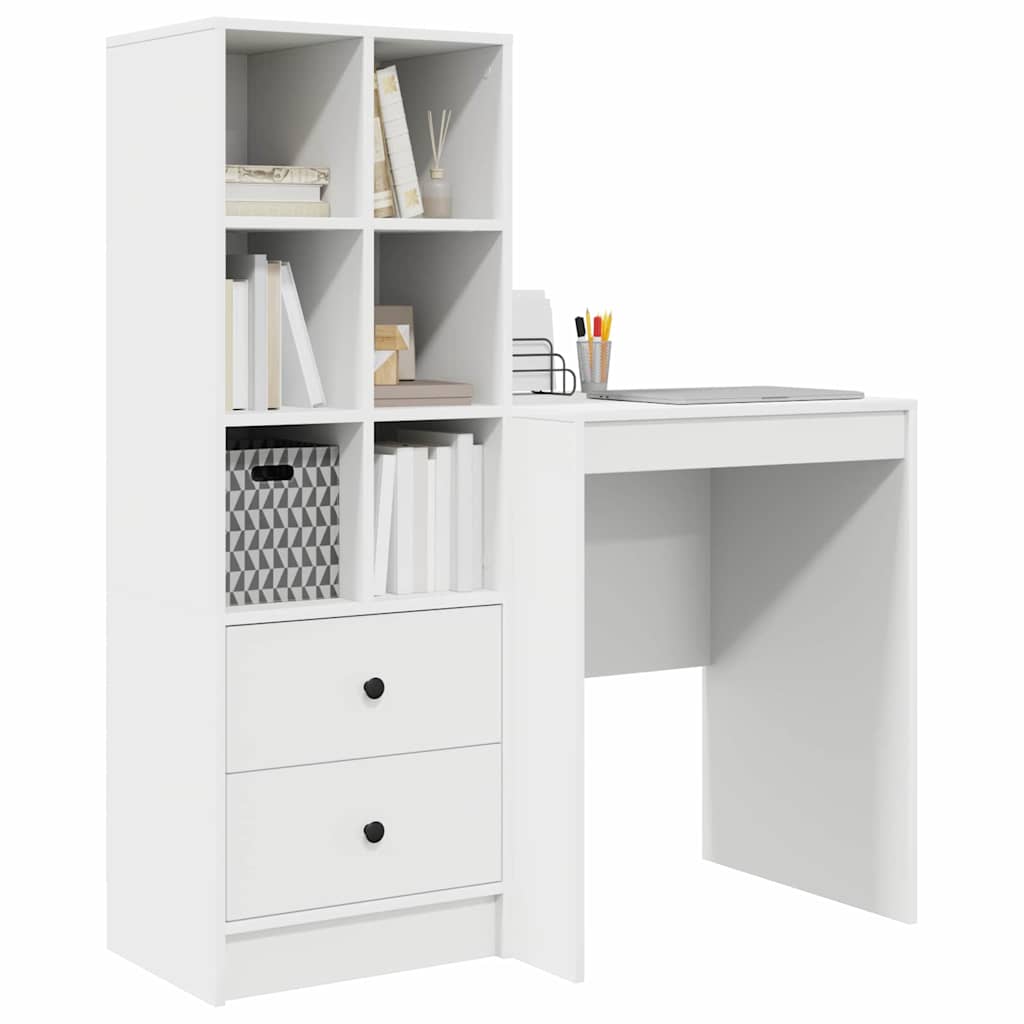Desk with Storage White Engineered Wood