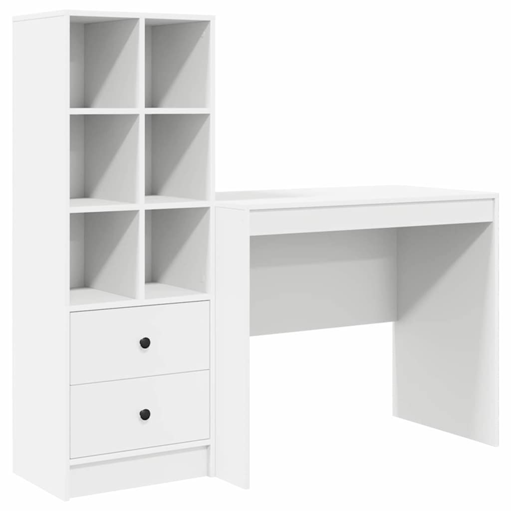 Desk with Storage White Engineered Wood