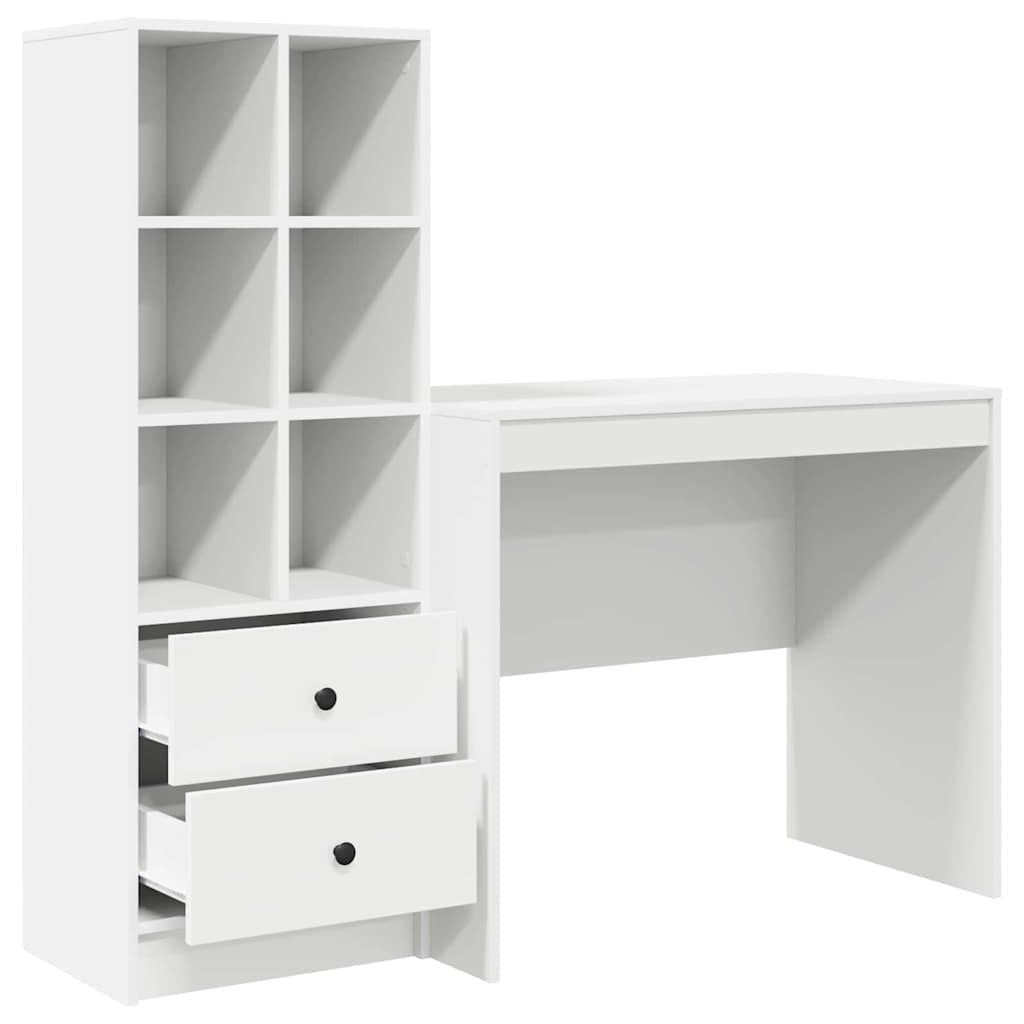 Desk with Storage White Engineered Wood
