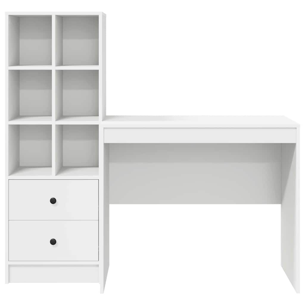 Desk with Storage White Engineered Wood