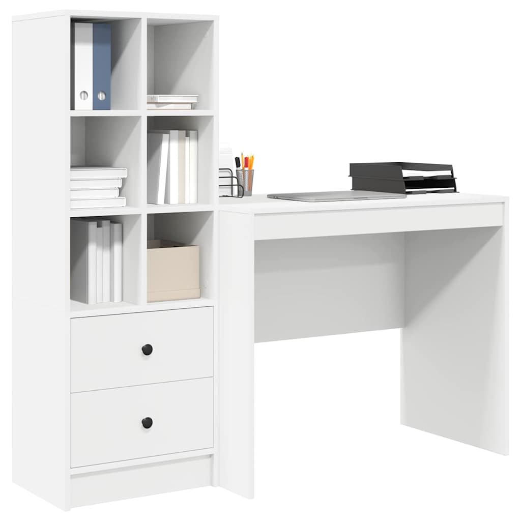 Desk with Storage White Engineered Wood