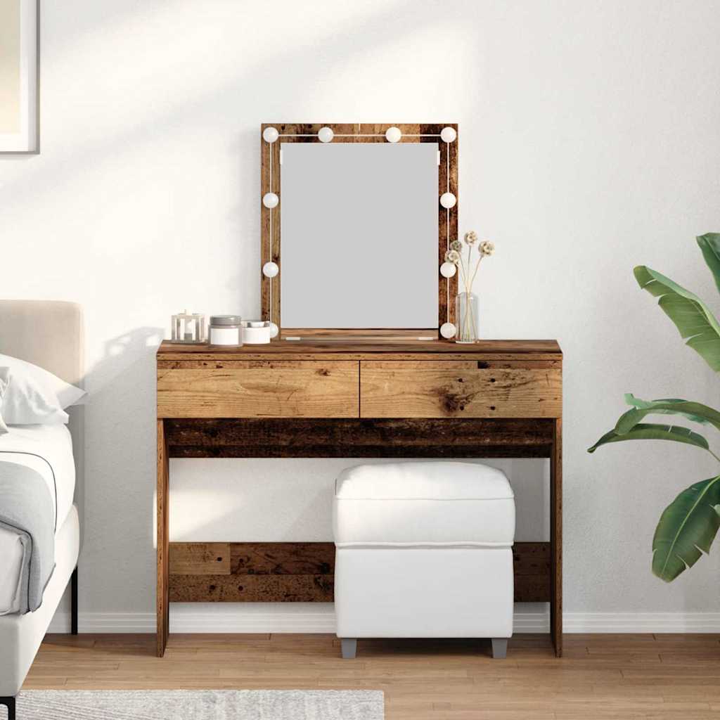 Modern Wooden Dressing Table Makeup Vanity Desk Table With Drawers LED Mirror