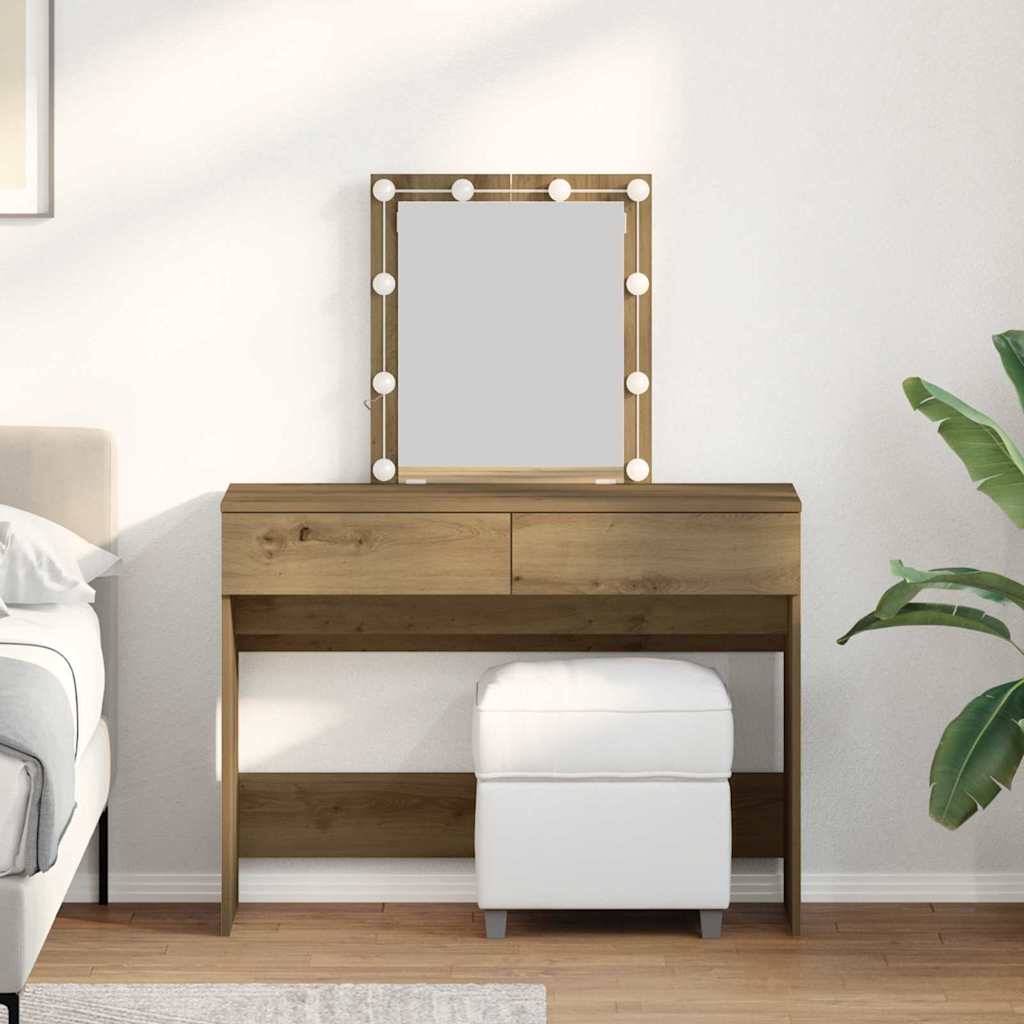 Modern Wooden Dressing Table Makeup Vanity Desk Table With Drawers LED Mirror