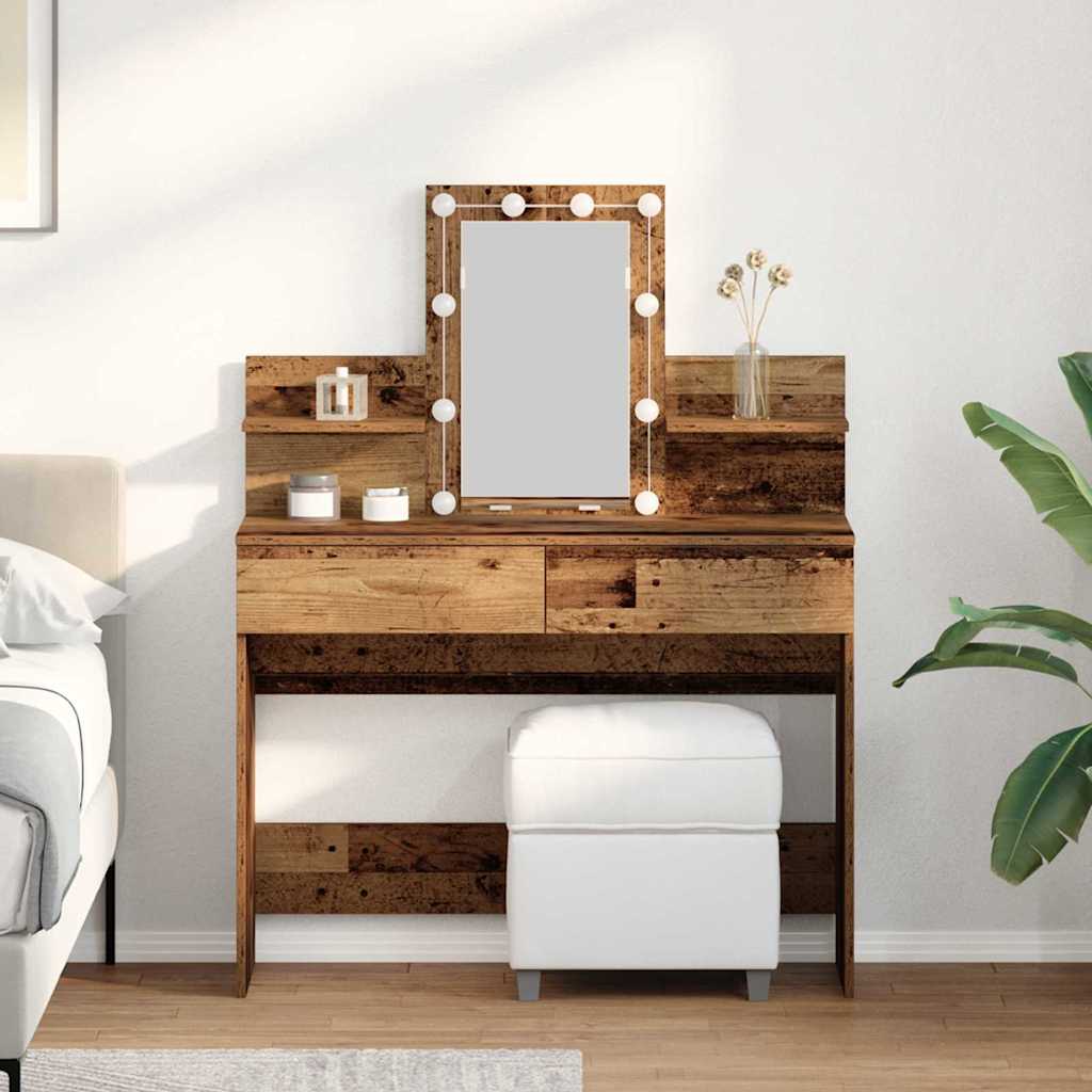 Modern Wooden Makeup Vanity Desk Dressing Table With 2 Drawers LED Mirror