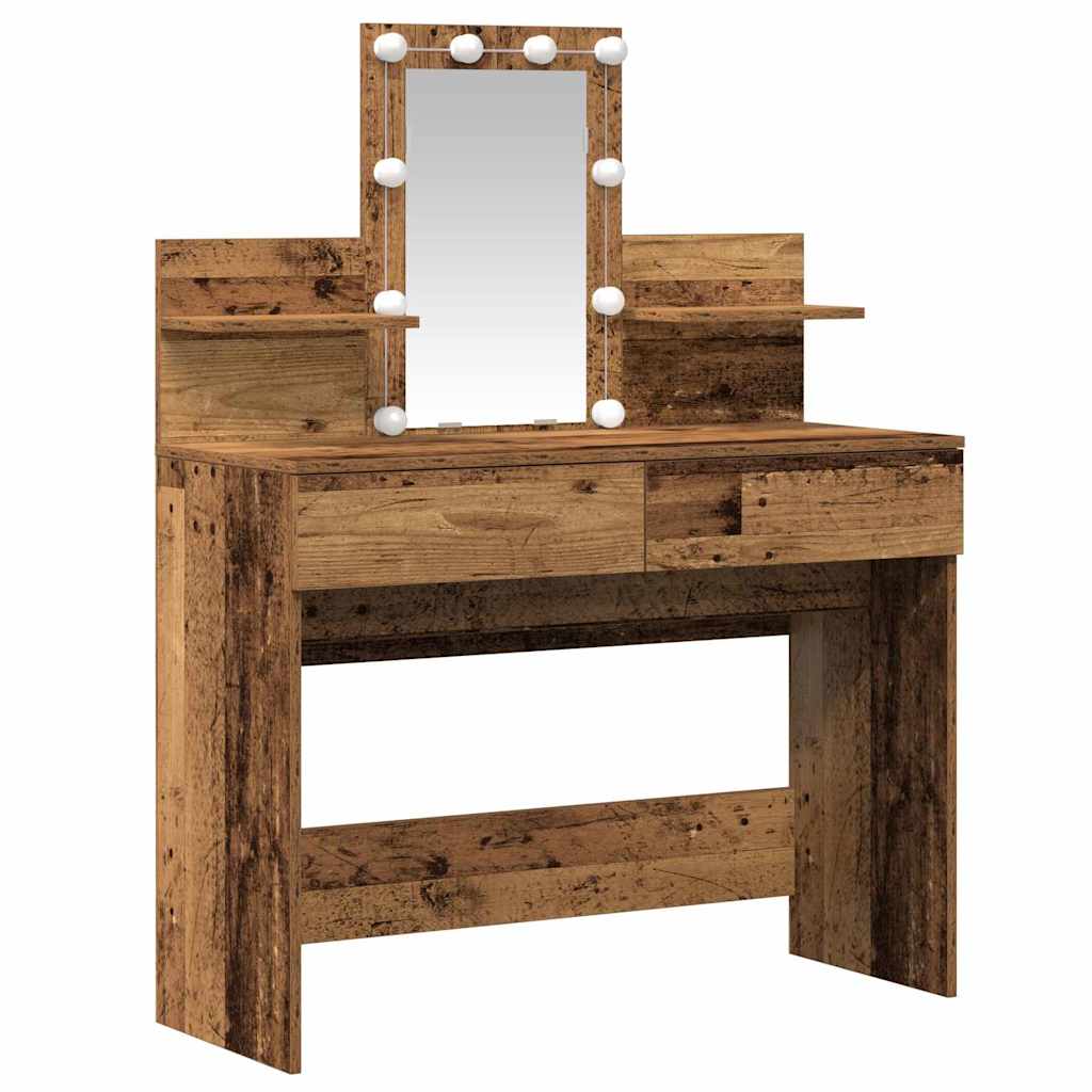 Modern Wooden Makeup Vanity Desk Dressing Table With 2 Drawers LED Mirror