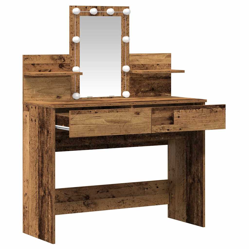 Modern Wooden Makeup Vanity Desk Dressing Table With 2 Drawers LED Mirror