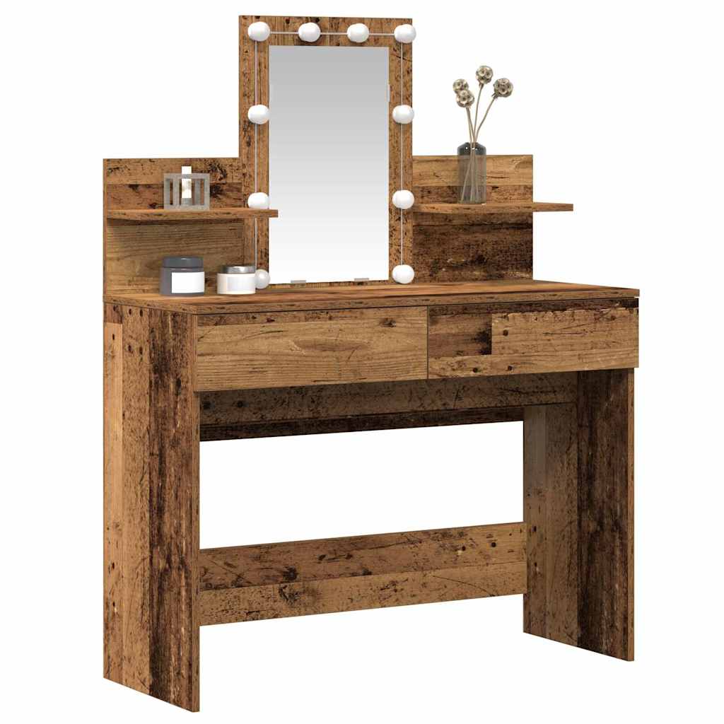 Modern Wooden Makeup Vanity Desk Dressing Table With 2 Drawers LED Mirror