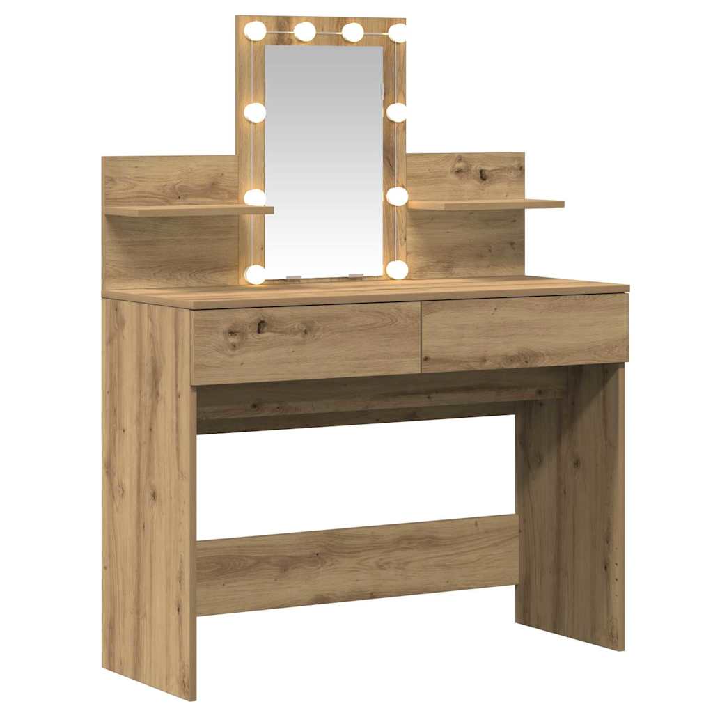Modern Wooden Makeup Vanity Desk Dressing Table With 2 Drawers LED Mirror