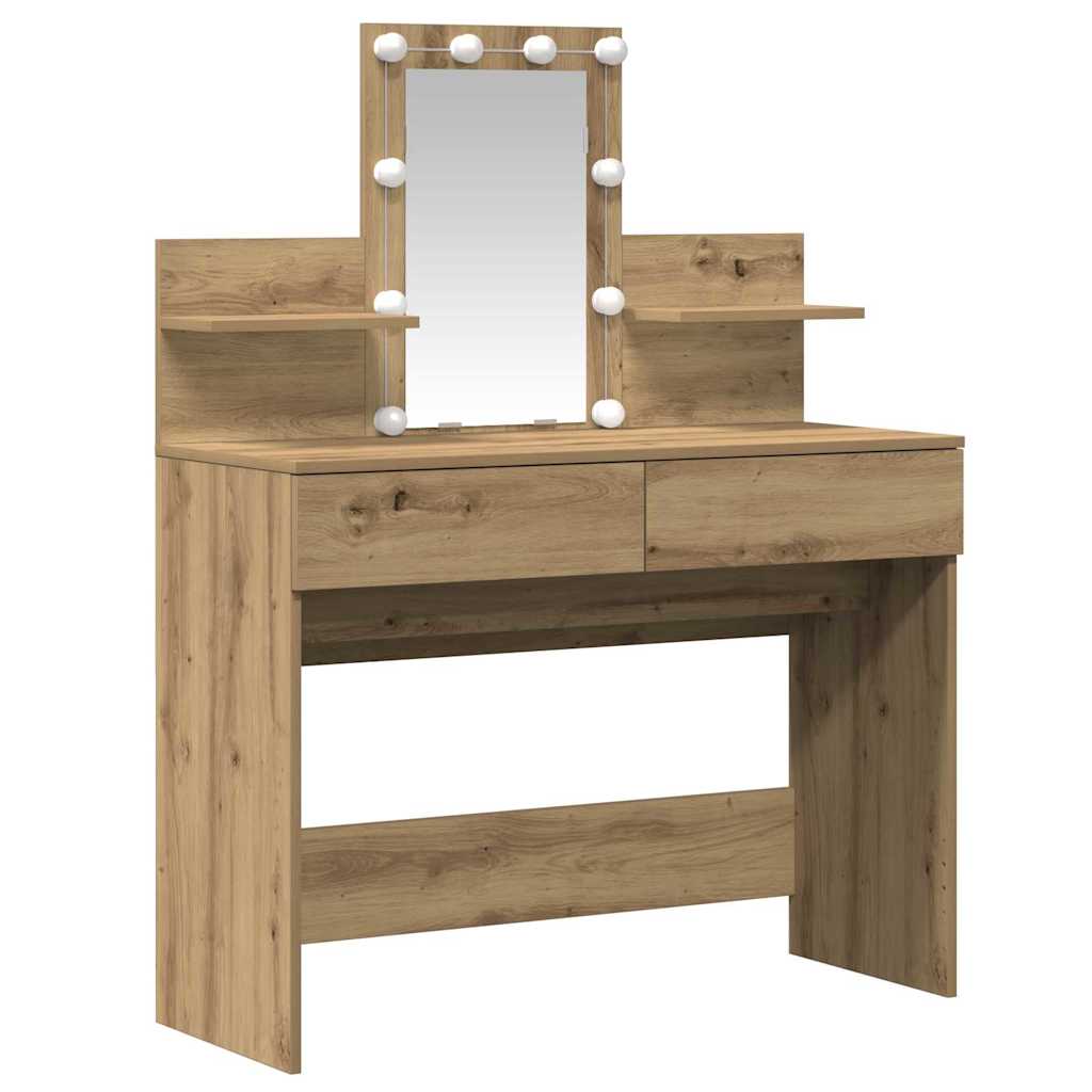 Modern Wooden Makeup Vanity Desk Dressing Table With 2 Drawers LED Mirror