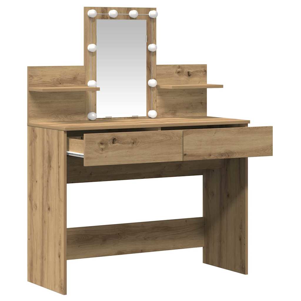 Modern Wooden Makeup Vanity Desk Dressing Table With 2 Drawers LED Mirror