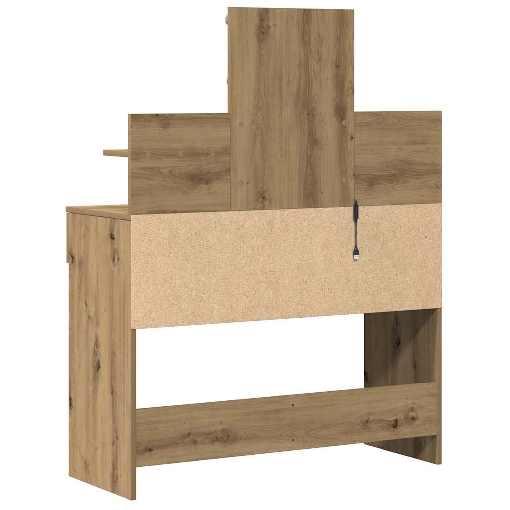 Modern Wooden Makeup Vanity Desk Dressing Table With 2 Drawers LED Mirror