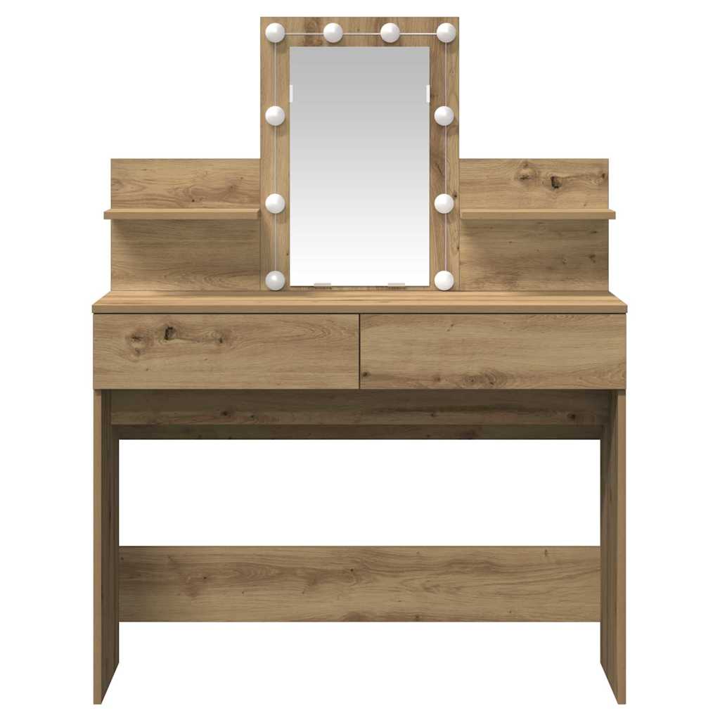 Modern Wooden Makeup Vanity Desk Dressing Table With 2 Drawers LED Mirror