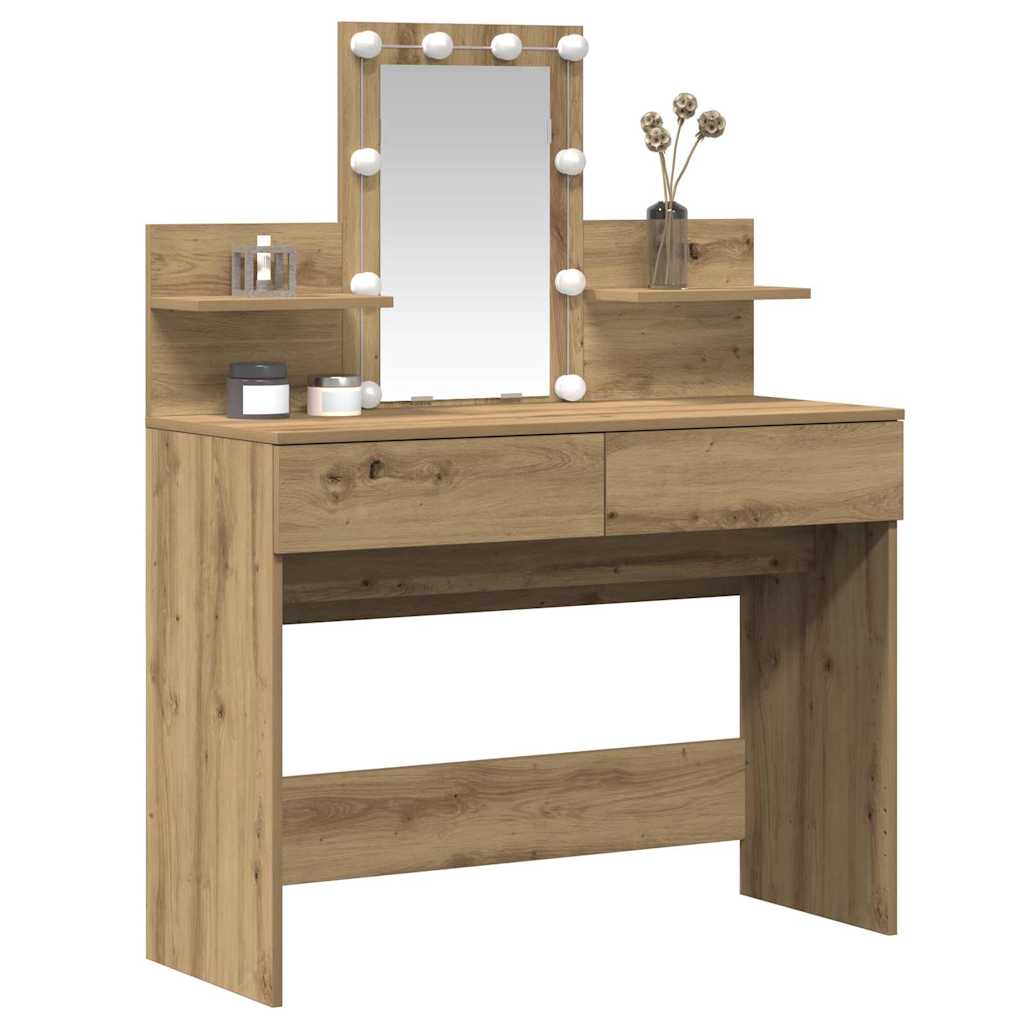 Modern Wooden Makeup Vanity Desk Dressing Table With 2 Drawers LED Mirror